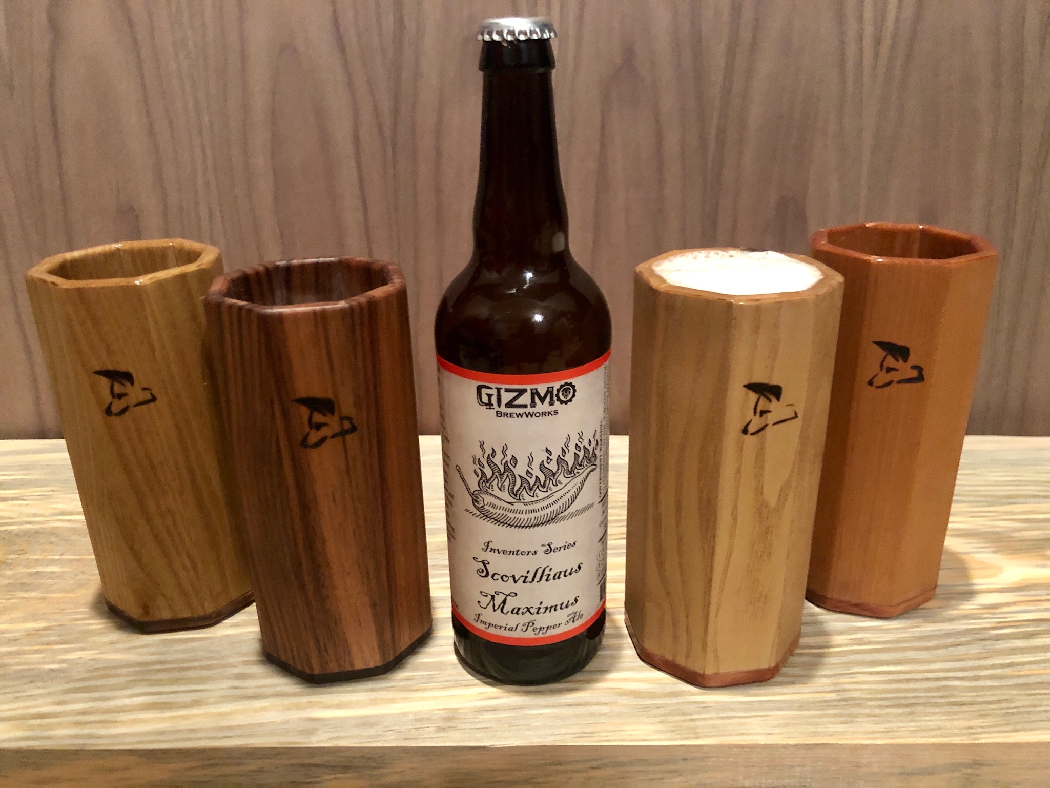PintWood cups with craft beer