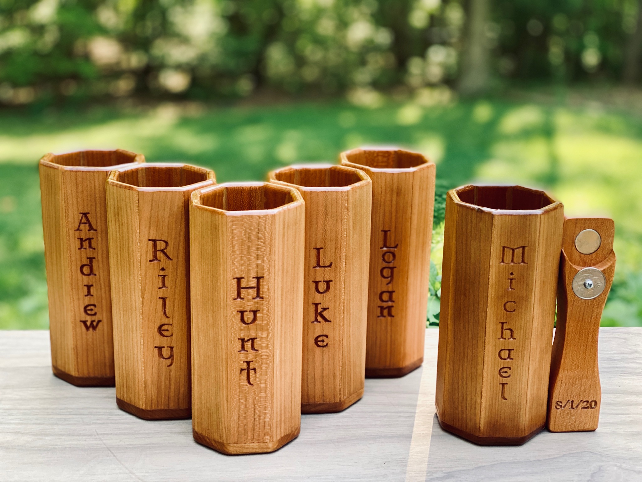 Wedding party cups — Andrew, Riley, Hunt, Luke, Logan and Michael